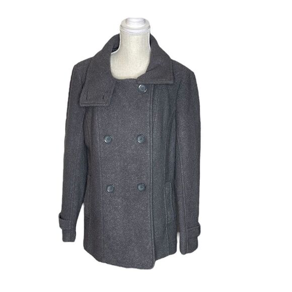 BNCI Blanc Noir Textured Gray Wool Blend Pea Coat - Picture 4 of 15